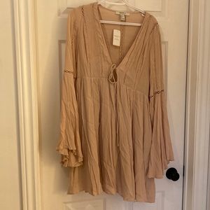 BNWT F21 blush long sleeve mini boho dress L